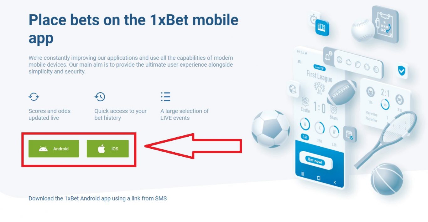 1xBet mobile betting options